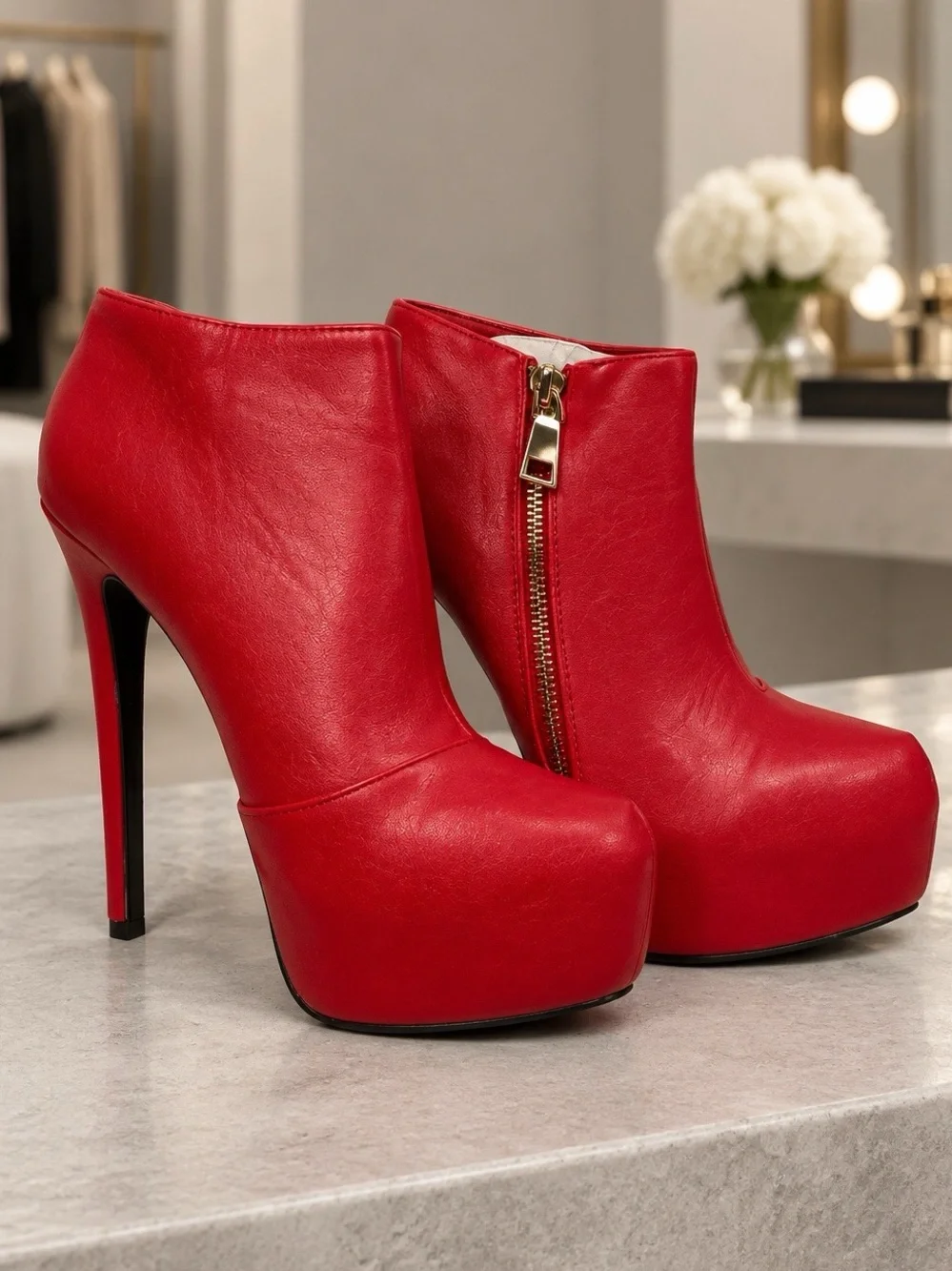 Qupid Red Platform Ankle Bootie